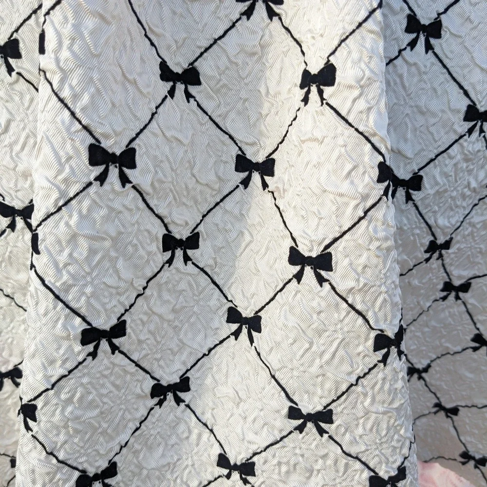 Bow Print Babydoll Mini Dress Small White Puff Sleeve Coquette Cottagecore - Picture 6 of 12